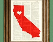 My Heart is in California state map awesome upcycled vintage dictionary page book art print