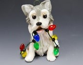 Alaskan Malamute Porcelain Ornament with Christmas lights Original Sculpture