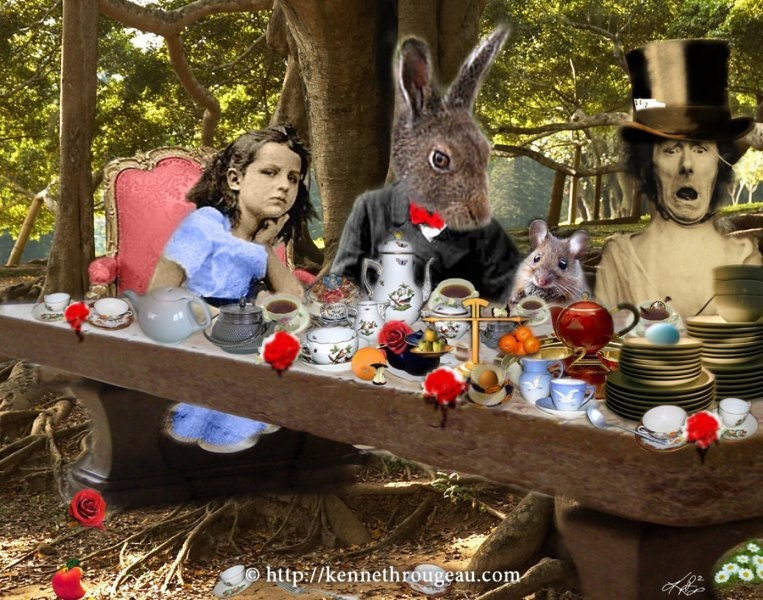 A Mad Tea Party  - 11x14 Alice In Wonderland Inspired Fantasy Collage Print