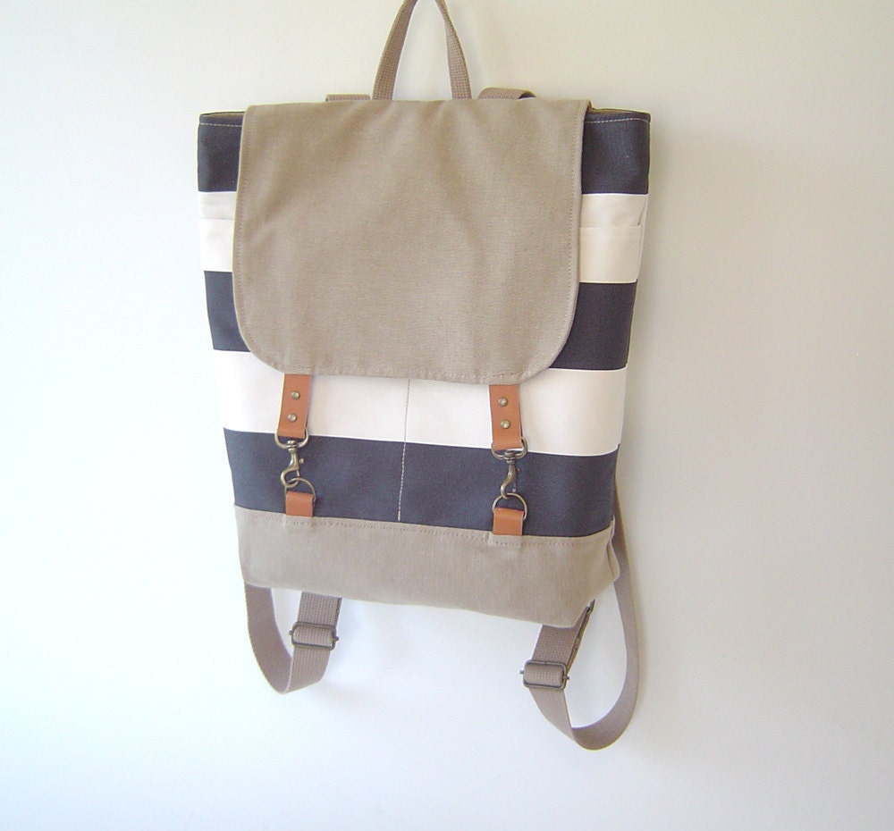 Light Navy and Beige Backpack, Unique Design of BagyBag