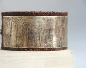 Geometric Flower Bracelet Brass Etched And Leather Cuff
