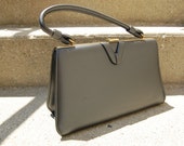 Sleek Vintage 1960s Graphite Gray Vinyl Handbag