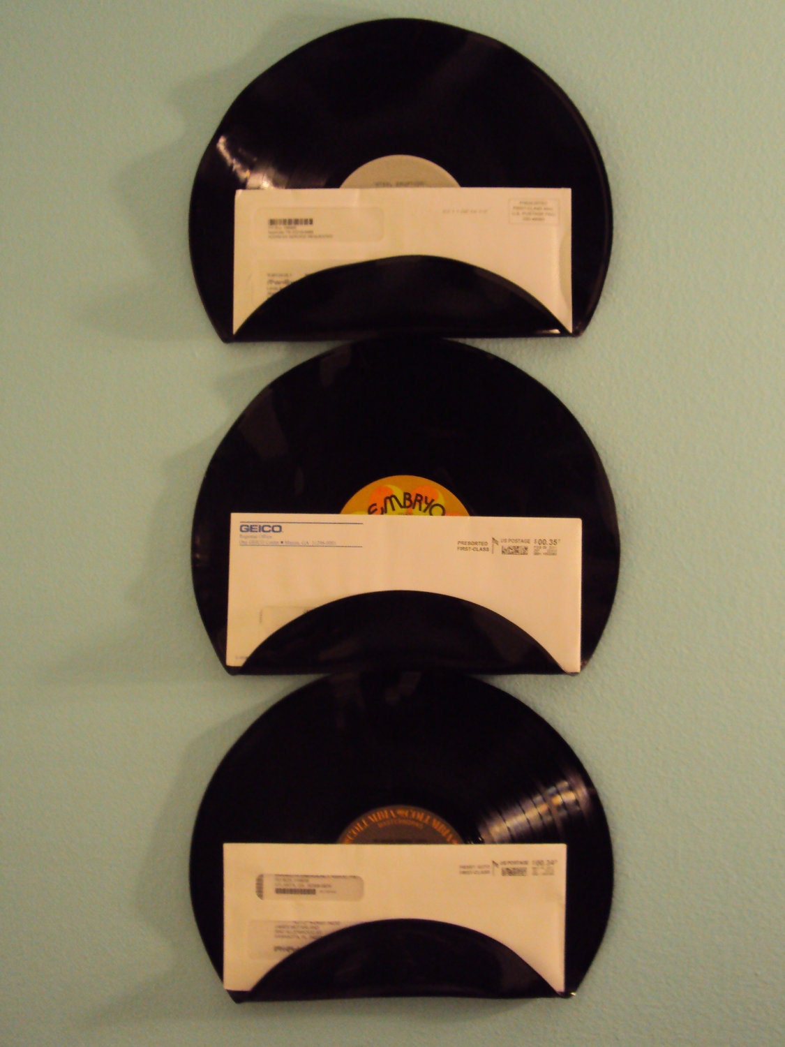 Music Lover Repurposed Upcycled Vinyl Record Mail Holders Set of 3