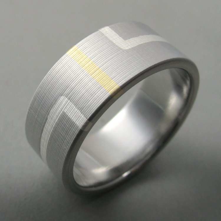 Wedding Band Art Deco Titanium Gold Silver