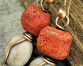 Naturally Red, Coral, Marble, and Copper Earrigns, ThePurpleLilyDesigns