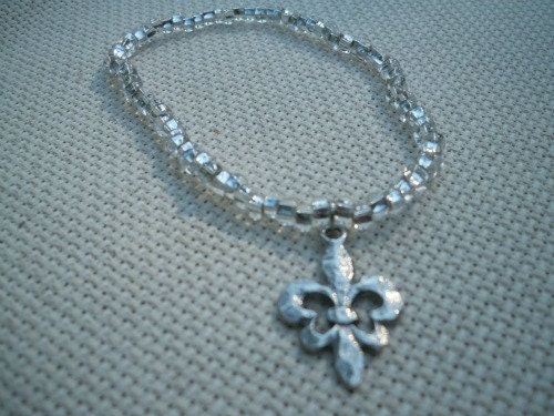 Bright Silver and Hammered Fleur de Lis Bracelet