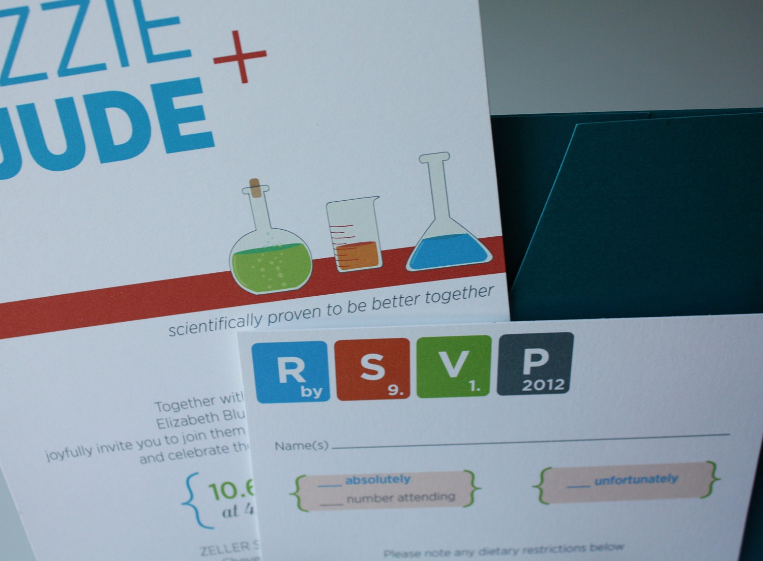 The Jude Chemistry Wedding Invitation Suite, 50 sets with pocket envelopes, made with green, eco friendly materials