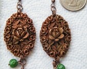Antique Copper Rosette Medalions with Cherry Dangles Earrings