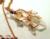 Copper Wire Wrapped Quartz Crystal Point Pendant  - Wicca, Pagan