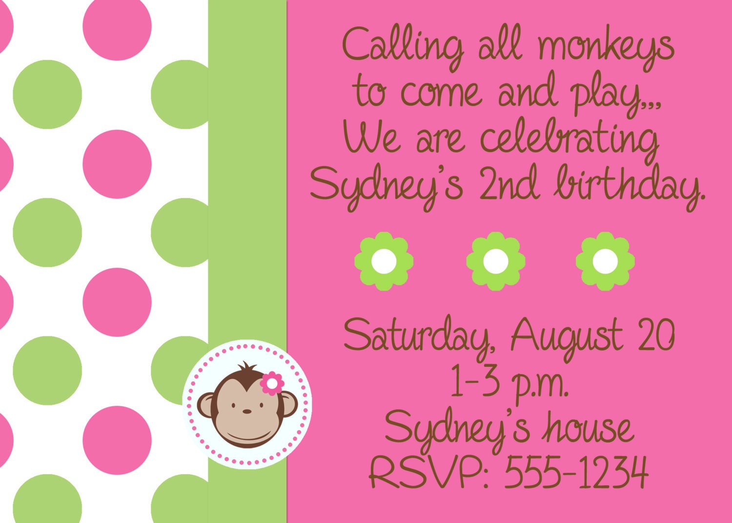 Girl Mod Monkey Custom Birthday Party Baby Shower Invitation