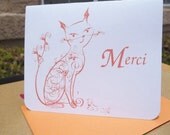 Merci Orange Cat Thank you Card - Set of 10 notecards w/ envelopes