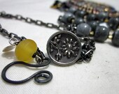 Ceramic Beaded Mixed Media Daisy Flower Necklace - Boho style necklace