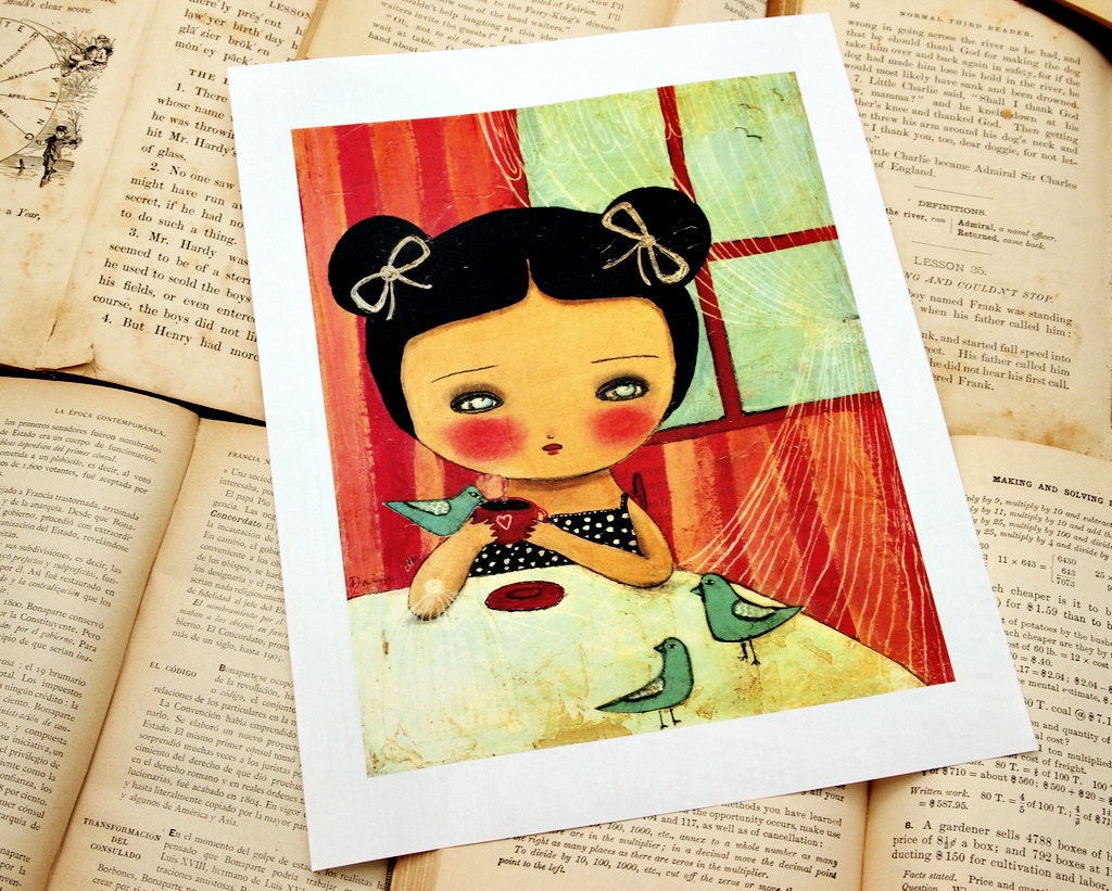 Morning Coffee -  Giclee Print from Mixed Media Original Painting by Danita Art - (7X9 inches)