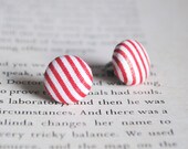 Candy Cane, Stripe Red Earrings, Vintage Fabric, Nickel Free Stud