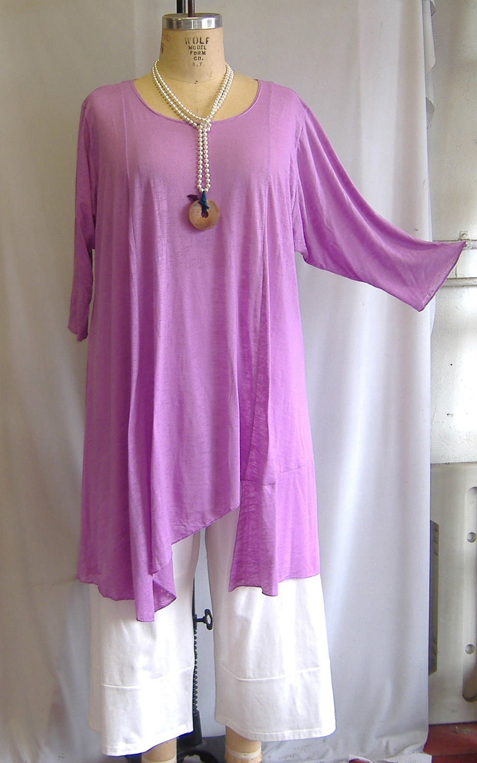 Coco and Juan Plus Size Asymmetric Tunic  Top Berry Burn Out Knit Size 2 (fits 3X,4X)   Bust 60 inches