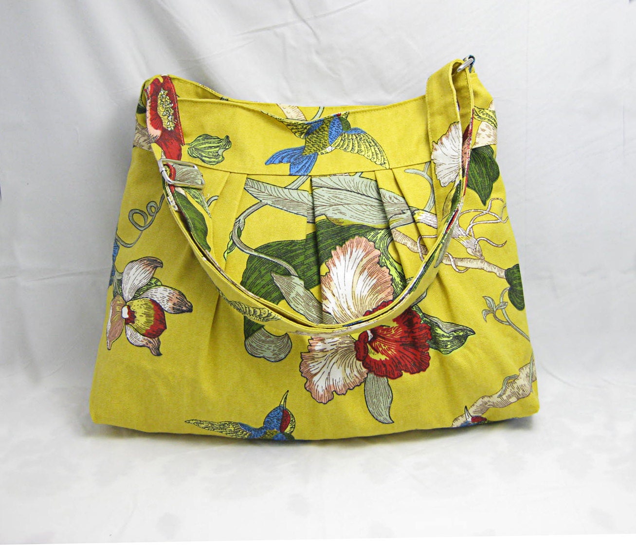 Yellow cotton canvas shoulder bag / messenger bag / diaper bag / cross body bag- adjustable strap, flora