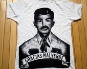 White Tee with black silkscreen image of Jesús Malverde SIZE MEDIUM