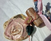 Shabby Chic Necklace - Ceramic Rose Necklace with denim blue coral beads