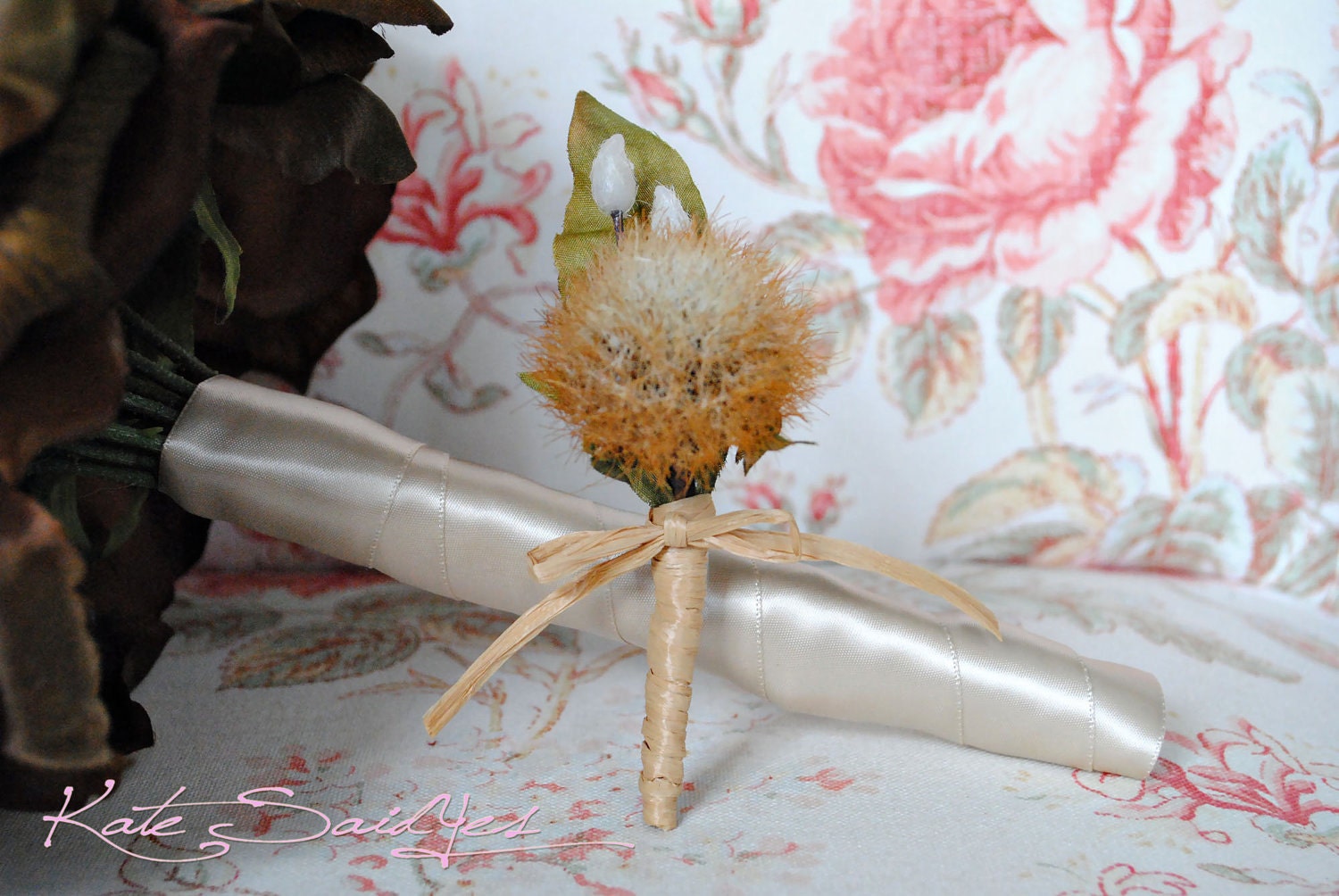 Rustic Thistle and Raffia Boutonniere - Rustic Wedding Boutonniere