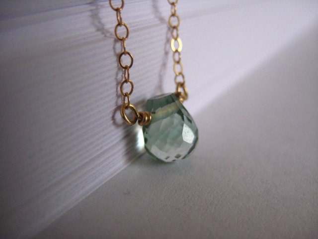 Gold Necklace Green Quartz Delicate 14k Danty Fall Fashion Bridesmaid Wedding Gift