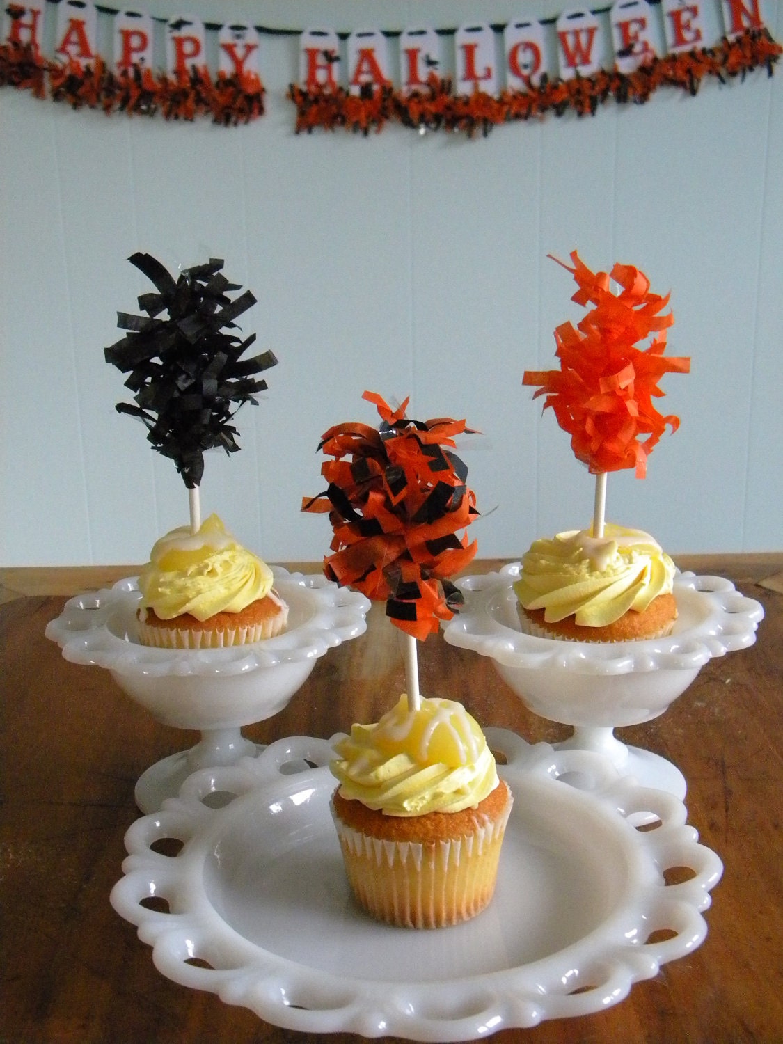 Halloween Tissue Puff Cupcake Toppers ... set of 12