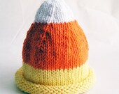 Toddler Hat, Candy Corn Photo Prop, Yellow Orange White, Hand Knit Halloween, Custom You Pick Size, Vegan Washable Yarn
