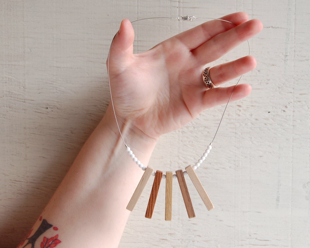Wood Necklace // Reclaimed Maple, Redwood, Oak and Walnut Beads // One of a Kind