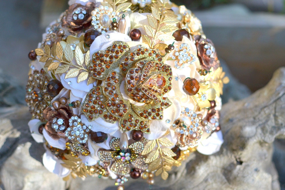 Rich brown brooch bouqet -- deposit on a made to order bridal bouquet