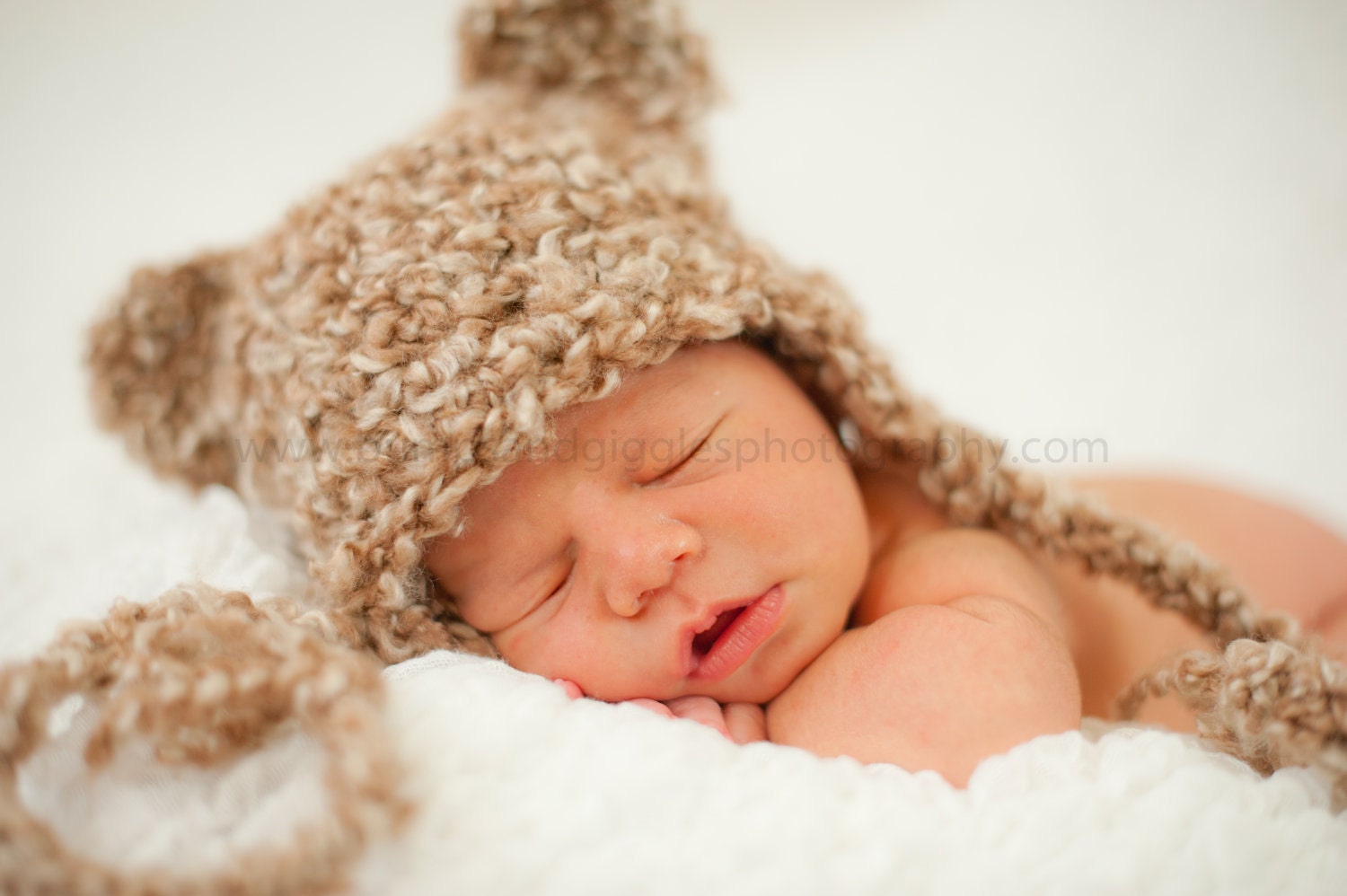 Brown Fuzzy Wuzzy Baby Bear Ear flap Hat Newborn Photo Prop- ON SALE