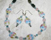 Glass Floral and Jasper Necklace and Pierced Earring Set