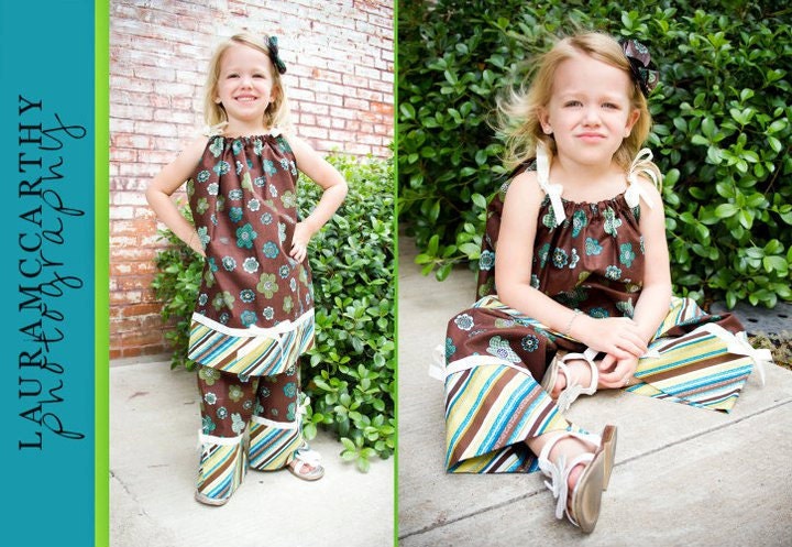 Girls Pillowcase Top and Pants Brown Size 4T ready to ship