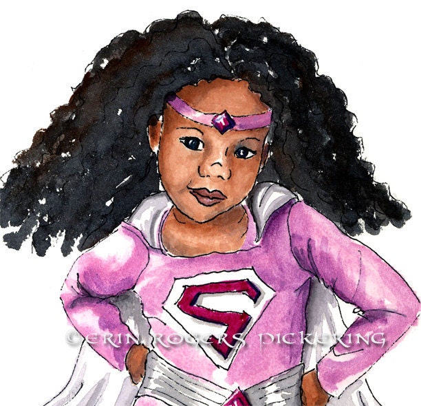 Super Girl with Natural Hair 8x10 art print with mat
