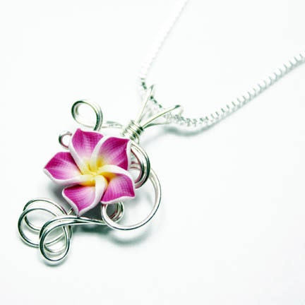 Made to Order - Design 01 - Aromatherapy Wire Wrapped Polymer Clay Tropical Flower Bead PERFUME Pendant