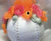 Quilted Ball Ornament Hot Pink and Orange Poppies Decoration