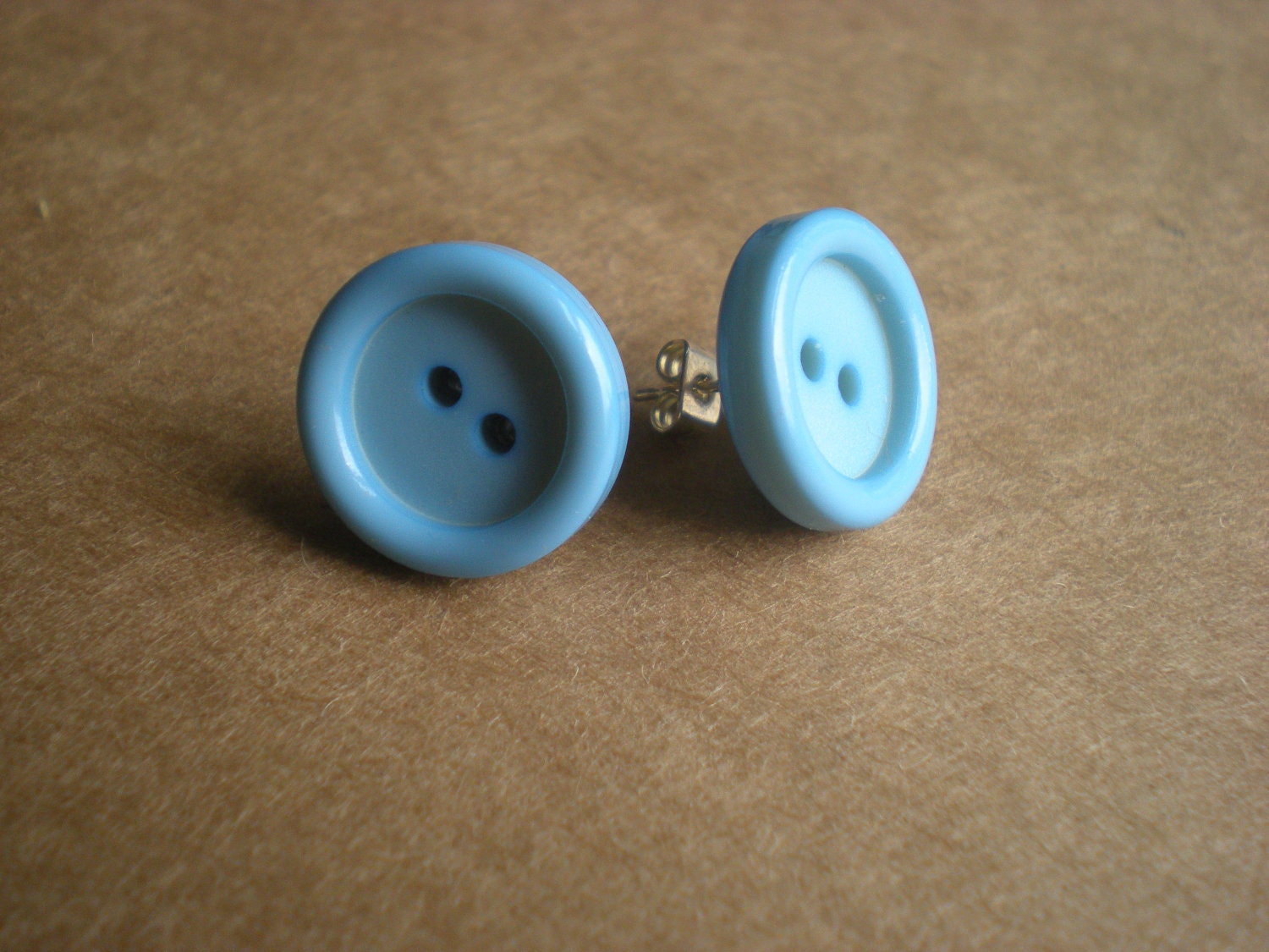 Light Blue Button Earrings