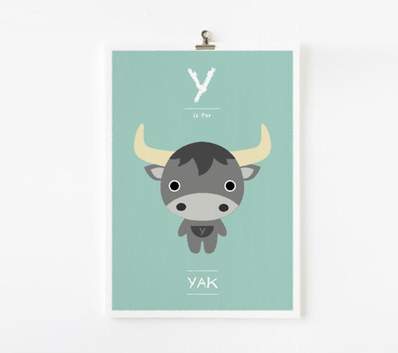 Alphabet poster Y is for Yak 8x10 art print - Animal with pocket