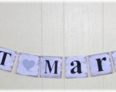 Just Married Wedding Banner Garland Shabby Chic White Wood Tiles Custom Colors Photo Prop