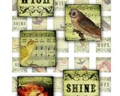 Antique Sheet Music & Birds 1x1 inch digital collage sheet inchies 25mm square words text typography