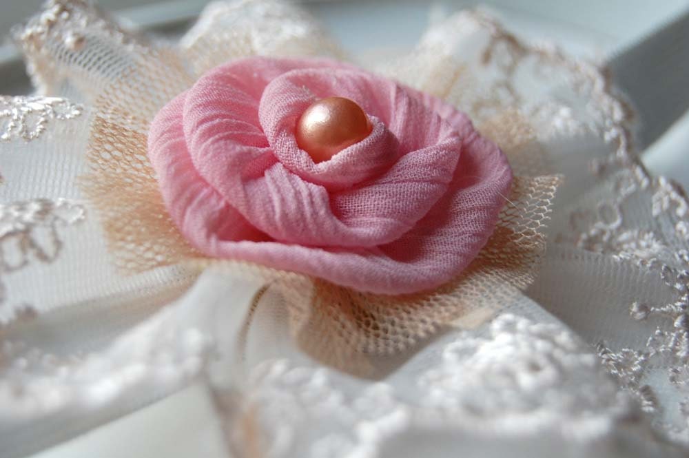 Pink Shabby Chic Infant Headband (Size 0-3 Months)