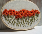 Hand Embroidered Orange Poppy Field Wall Art
