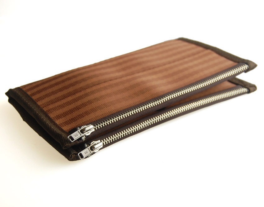 Women's Double-Zipper Seatbelt Wallet in Brown, Womens Wallet, Vegan Wallet