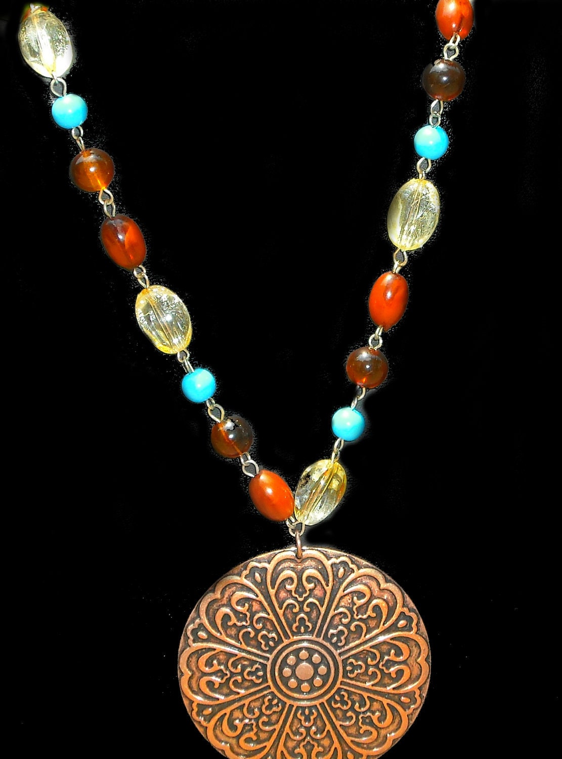 Southwest Beaded Necklace with Sundial Pendant
