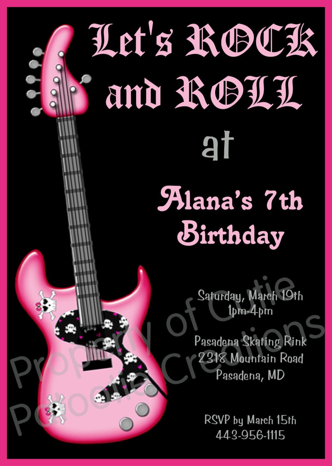 Girls Rockstar Birthday Invitation Rock Star Birthday Party Invitation Rockstar Guitar Party Invitation Printable