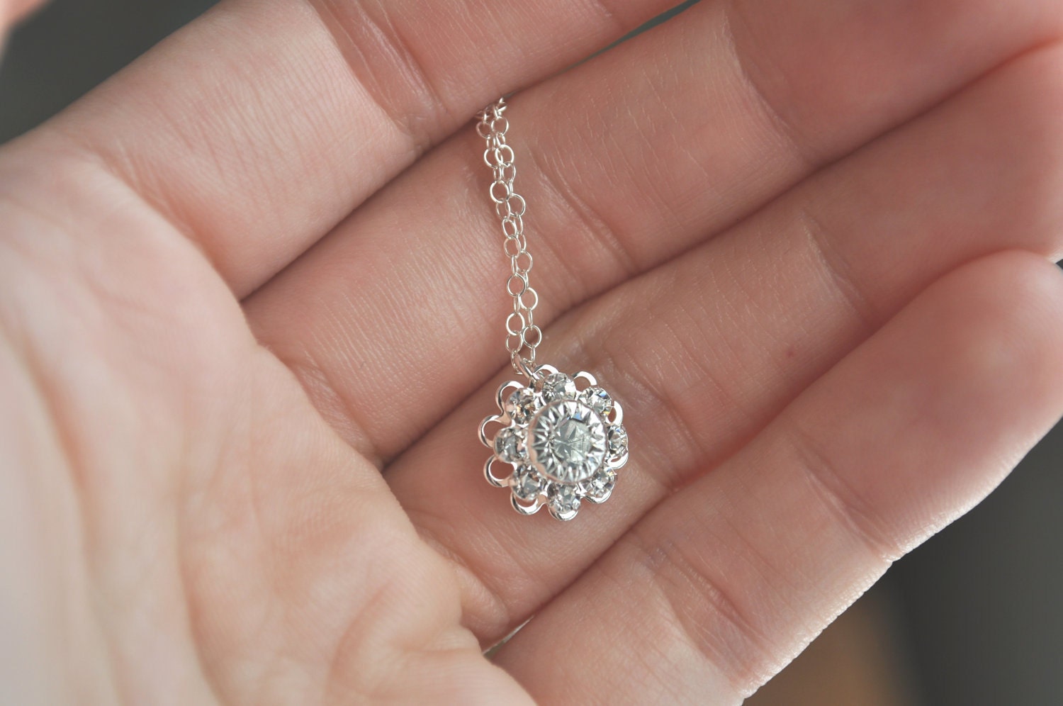 Katherine Necklace - Swarovski Crystal Rhinestone Filigree & Sterling Silver