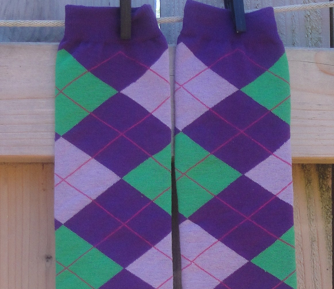 KOOL KID Arm/Leg Warmers--PREPPY purple and green Argyle