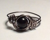Black Onyx and Gunmetal Wire Wrapped Ring Any Size