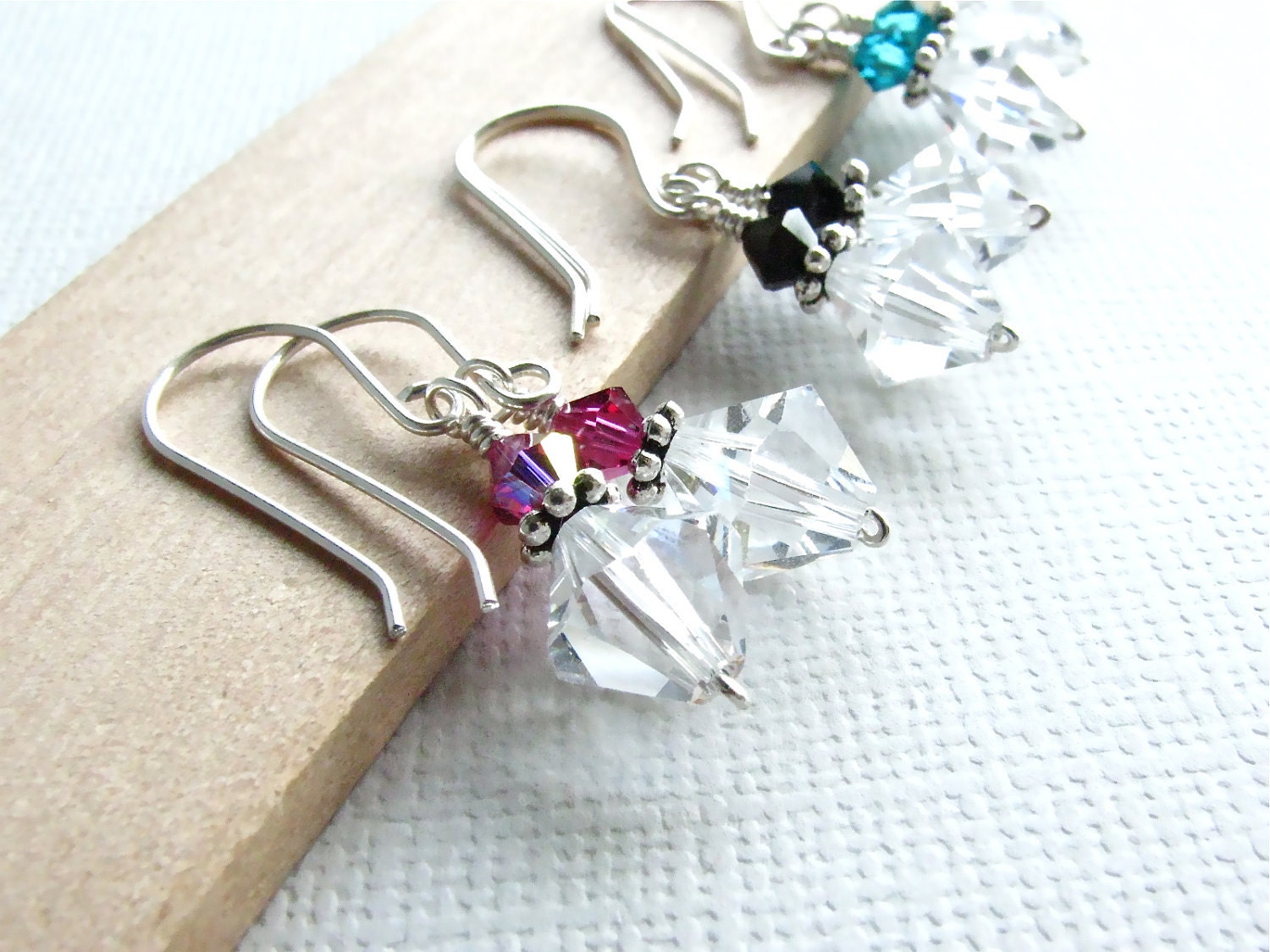 Swarovski Crystal Earrings - Pink, Teal and Black Trio