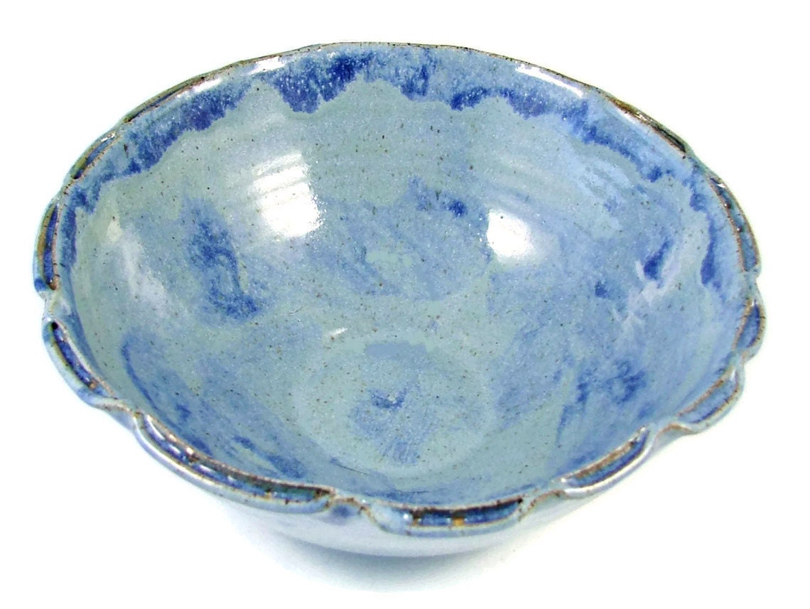 Blue Ceramic Spring Flower Bowl / Handmade Pottery / Wheel Thrown Stoneware Clay