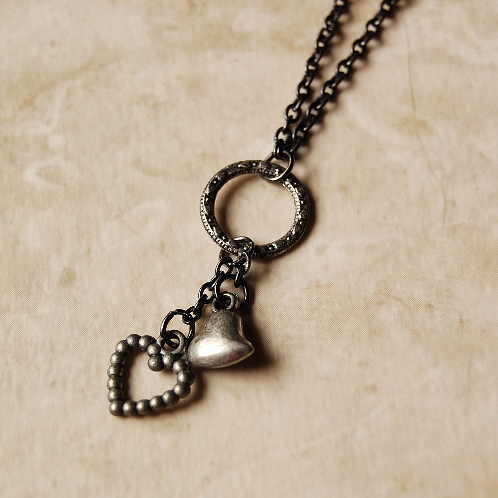 Gunmetal Heart Necklace, Charm Pendants