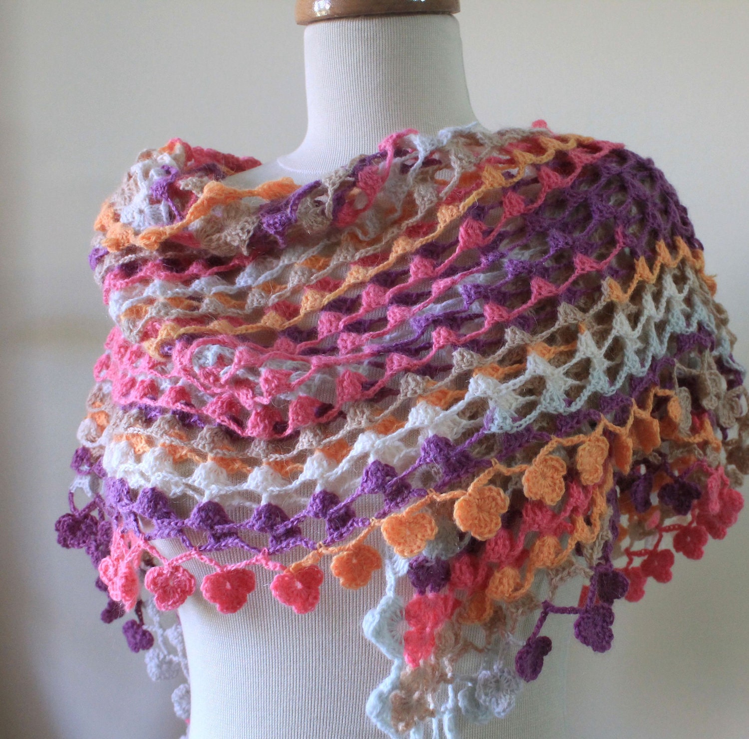 Shawl Crazy WRAP Triangle  Colorful Handcrocheted Shawl Scarf winter fashion.